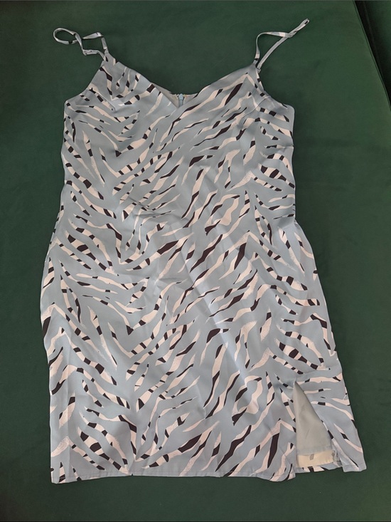 Storia Dresses & Skirts - Storia Light Blue and White Zebra-Print Mini Slip Dress